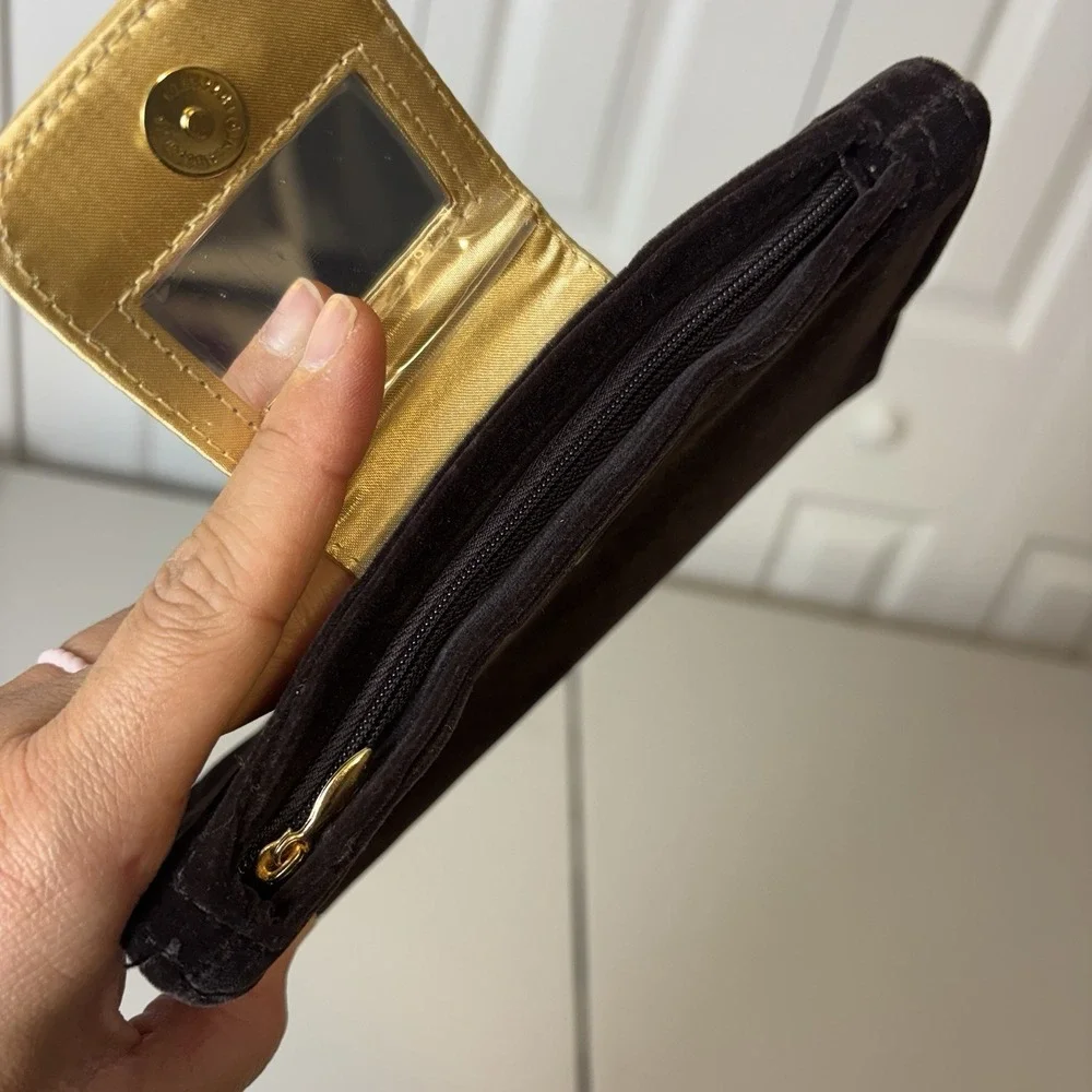 Yves Saint Laurent YSL Vintage Velvet Clutch Perfume Bag Brown With Mirror - Picture 7 of 9